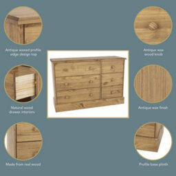 Core Products 3+3 Drawer Wide Chest, Antique Waxed, Cotswold Collection - thumbnail 8