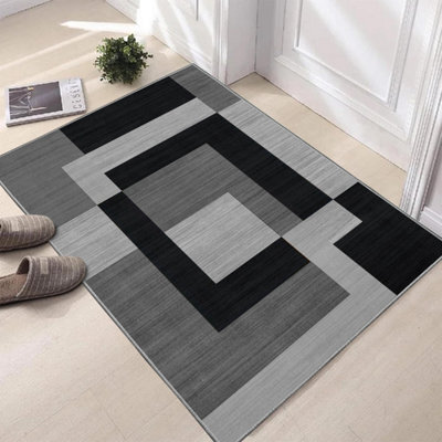 Aspire Homeware Cosy Soft Floor Rug, Non-Slip Small Area Mat, Bedroom Living Room Entryway Carpet Milo Black Grey (L)60 X (W)40Cm