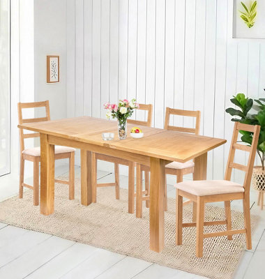Hallowood Furniture Camberley Oak Butterfly Extending Dining Table With 4 Ladder Back Chairs In Beige Fabric Seats - image 1