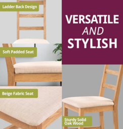 Hallowood Furniture Camberley Oak Butterfly Extending Dining Table With 4 Ladder Back Chairs In Beige Fabric Seats - thumbnail 5