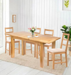 Hallowood Furniture Camberley Oak Butterfly Extending Dining Table With 4 Ladder Back Chairs In Beige Fabric Seats - thumbnail 1