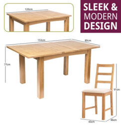 Hallowood Furniture Camberley Oak Butterfly Extending Dining Table With 4 Ladder Back Chairs In Beige Fabric Seats - thumbnail 3