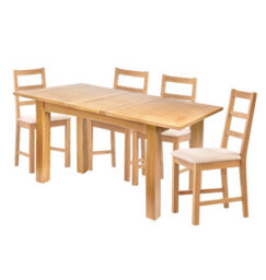 Hallowood Furniture Camberley Oak Butterfly Extending Dining Table With 4 Ladder Back Chairs In Beige Fabric Seats - thumbnail 8