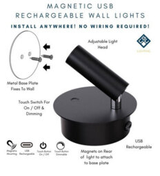 CGC Lighting Cgc Scarlet Black Adjustable Head Led Rechargeable Magnetic Usb Reading Bedside Wall Light - thumbnail 7