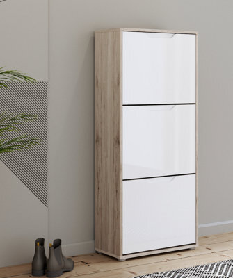 FurniComp LTD Furnicomp Ella 3 Drawer Small White Gloss And Oak Shoe Cabinet - image 1