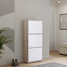 FurniComp LTD Furnicomp Ella 3 Drawer Small White Gloss And Oak Shoe Cabinet - thumbnail 8