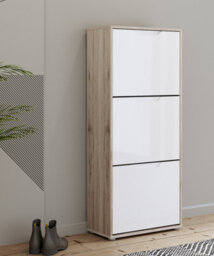 FurniComp LTD Furnicomp Ella 3 Drawer Small White Gloss And Oak Shoe Cabinet - thumbnail 1