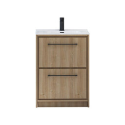 Royal Bathrooms Livora 600mm Natural Oak Floor Standing Bathroom Vanity Unit 2 Drawer With Ceramic Basin & Matt Black Handle - thumbnail 5