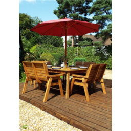 Marlborough Traditional Eight Seater Table Set With 4 X Burgundy Bench Cushion, 1 X Burgundy Parasol & Base & 1 X Cushion Storage Bag - thumbnail 1