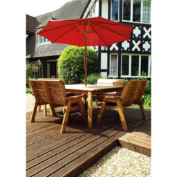 Marlborough Traditional Eight Seater Table Set With 4 X Burgundy Bench Cushion, 1 X Burgundy Parasol & Base & 1 X Cushion Storage Bag - thumbnail 2