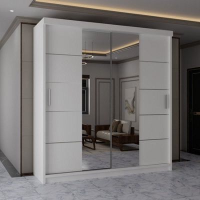 Sliding Wardrobes 4 u LTD Sliding Wardrobes 4U Evora Modern Sliding Mirror Door Wardrobe With Shelves & Rails In White, Black & Grey (White, 120Cm) - image 1