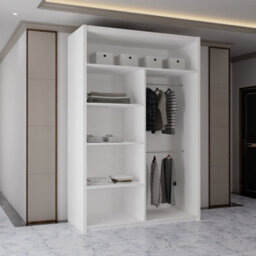 Sliding Wardrobes 4 u LTD Sliding Wardrobes 4U Evora Modern Sliding Mirror Door Wardrobe With Shelves & Rails In White, Black & Grey (White, 120Cm) - thumbnail 3