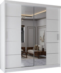Sliding Wardrobes 4 u LTD Sliding Wardrobes 4U Evora Modern Sliding Mirror Door Wardrobe With Shelves & Rails In White, Black & Grey (White, 120Cm) - thumbnail 2