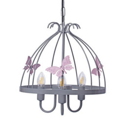 Milagro Kago Pink/grey Pendant Lamp Beautiful Hand Made Ceiling Light With A Butterfly Theme In Modern Grey And Baby Pink - thumbnail 3
