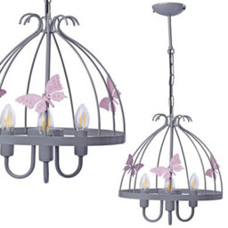 Milagro Kago Pink/grey Pendant Lamp Beautiful Hand Made Ceiling Light With A Butterfly Theme In Modern Grey And Baby Pink - thumbnail 2