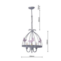Milagro Kago Pink/grey Pendant Lamp Beautiful Hand Made Ceiling Light With A Butterfly Theme In Modern Grey And Baby Pink - thumbnail 6