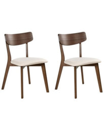 Wyld and Coco Heritage Home Armless Dining Chairs Set Of 2, Dark Brown Rubberwood, Padded Off-White Seats - thumbnail 3