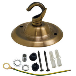Vintage Yellow Brass Ceiling Rose With Hook Round Metal Light Fitting 75mm Canopy Plate For Pendant Lights And Hanging Lamps