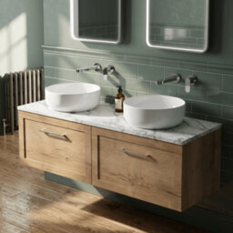 Balterley Stonnall Traditional Wall Hung 1 Drawer Vanity Unit With Laminate Worktop, 1200mm, Autumn Oak - thumbnail 3