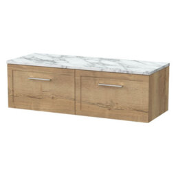 Balterley Stonnall Traditional Wall Hung 1 Drawer Vanity Unit With Laminate Worktop, 1200mm, Autumn Oak - thumbnail 1