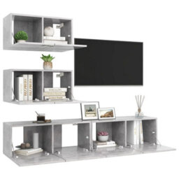 Berkfield 4 Piece Tv Cabinet Set Concrete Grey Engineered Wood - thumbnail 3