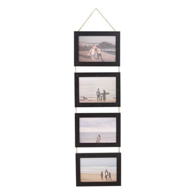 Black Collage Picture Frame For 4 Photos Mdf Picture Frames W/ Hanging Rope Wall Decor - image 1
