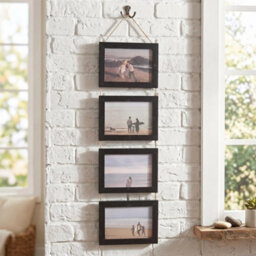Black Collage Picture Frame For 4 Photos Mdf Picture Frames W/ Hanging Rope Wall Decor - thumbnail 4