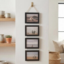 Black Collage Picture Frame For 4 Photos Mdf Picture Frames W/ Hanging Rope Wall Decor - thumbnail 3