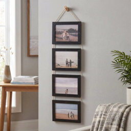 Black Collage Picture Frame For 4 Photos Mdf Picture Frames W/ Hanging Rope Wall Decor - thumbnail 2