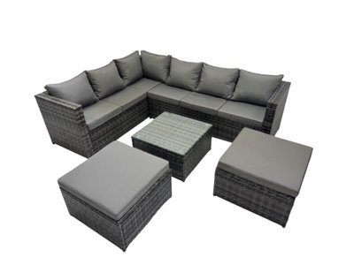 Fimous Rattan Garden Furniture Patio Furniture Sets With Corner Sofa Square Coffee Table 2 Big Footstools Dark Grey Mixed - image 1