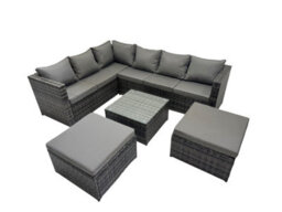 Fimous Rattan Garden Furniture Patio Furniture Sets With Corner Sofa Square Coffee Table 2 Big Footstools Dark Grey Mixed - thumbnail 1