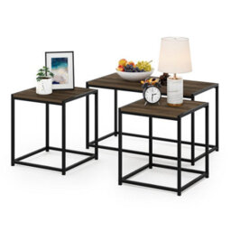 Walplus Camnus Living Room Table Set With Coffee Table And Two End Tables, Columbia Walnut - thumbnail 5