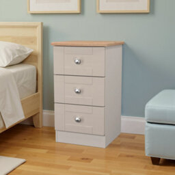 Santander Ready Assembled Matt Beige & Oak 3 Drawer Wide Bedside Chest (H)692mm (W)395mm (D)411mm - thumbnail 1