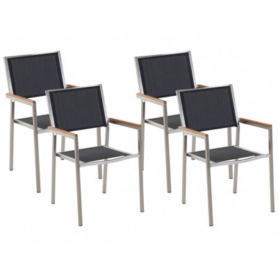 Beliani Set Of 4 Garden Chairs Grosseto Stainless Steel Black - image 1