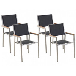 Beliani Set Of 4 Garden Chairs Grosseto Stainless Steel Black - thumbnail 1