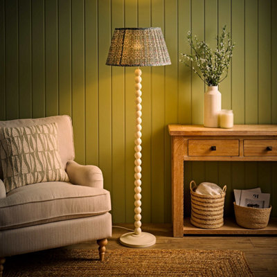Valuelights Bobbin Floral Printed Pleated Shade Cream Bobble Floor Lamp With Bulb - image 1