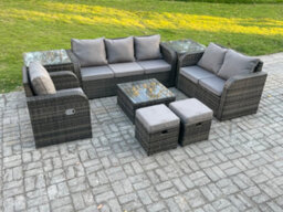 Fimous Indoor Outdoor Rattan Garden Furniture 8 Seater Set Table Sofa Chair Patio Conservatory With Cushions 2 Small Footstools - thumbnail 1