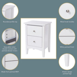 Core Products Como 2 Drawer Petite White Bedside Cabinet, H49.0Cm X W38.0Cm X D38.0Cm - thumbnail 7