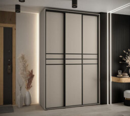 Arte Dakota X Sliding Door Wardrobe In Cashmere & Black - Premium Laminated Board - Pvc-Finished Edges - W160Cm X H235Cm X D60Cm - thumbnail 2