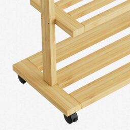 Natural Heavy Duty Bamboo Clothes Rail Rack Garment Hanging Stand Wood Wardrobe + Wheels - thumbnail 3