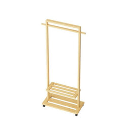 Natural Heavy Duty Bamboo Clothes Rail Rack Garment Hanging Stand Wood Wardrobe + Wheels - thumbnail 1