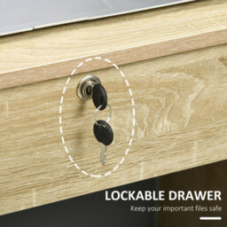 Oak Modern Computer Desk Gaming Workstation  Lockable Drawers For Home Study - thumbnail 3