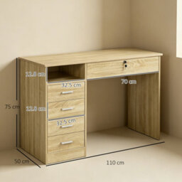 Oak Modern Computer Desk Gaming Workstation  Lockable Drawers For Home Study - thumbnail 2