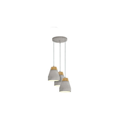 Stylish 3 Bulb Pendant Ceiling Light In Brown Wood And Grey Concrete - image 1