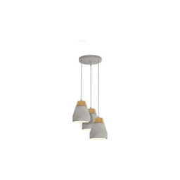 Stylish 3 Bulb Pendant Ceiling Light In Brown Wood And Grey Concrete - thumbnail 1