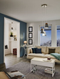 Stylish 3 Bulb Pendant Ceiling Light In Brown Wood And Grey Concrete - thumbnail 3