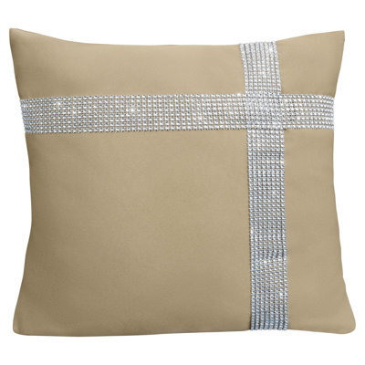 Velosso Stunning Design Embellished Cushion, Zip Closure, Machine Washable - Luxurious Style Accent For Modern Home Decor - Stone