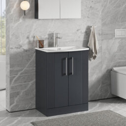 Balterley Belvide Partial Fluted 2 Door Floor Standing Vanity Unit With 1 Tap Hole Curved Basin- 600mm - Satin Dark Grey - thumbnail 6