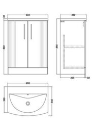 Balterley Belvide Partial Fluted 2 Door Floor Standing Vanity Unit With 1 Tap Hole Curved Basin- 600mm - Satin Dark Grey - thumbnail 8