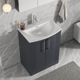 Balterley Belvide Partial Fluted 2 Door Floor Standing Vanity Unit With 1 Tap Hole Curved Basin- 600mm - Satin Dark Grey - thumbnail 5